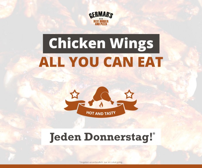 Neu jeden Donnerstag Chicken Wings all you can eat! Germar